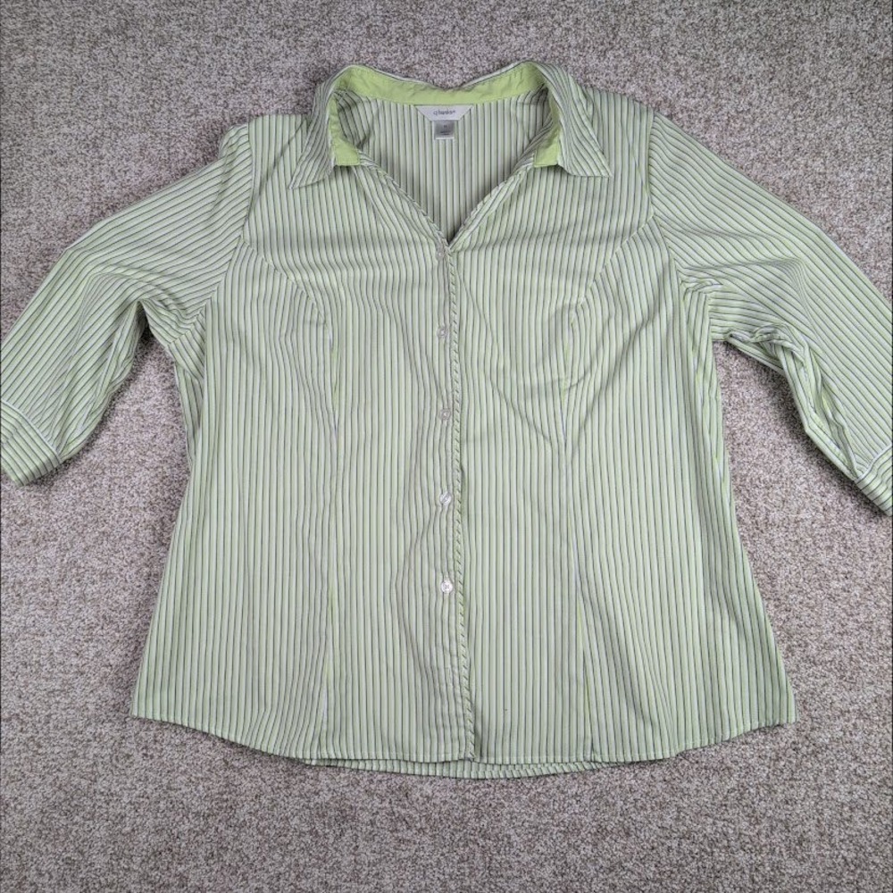 CJ Banks Womens 2X Striped Button Down Shirt Collared 3/4 Sleeve Casual Top - Picture 2 of 6